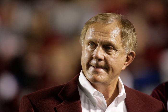 Nov 20, 2010; Houston, TX, USA; Texas A&M Aggies former head coach Jackie Sherrill on the field before a game against the Nebraska Cornhuskers at Kyle Field.